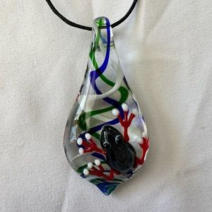 Blown glass frog necklace